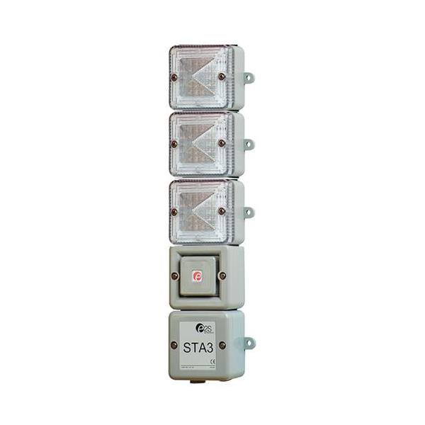 STA3DC024MS11247 E2S  LED Alarm Tower STA3DCG 24vDC [grey] w/SONF1+ RED,AMBER&GREEN LED Elements